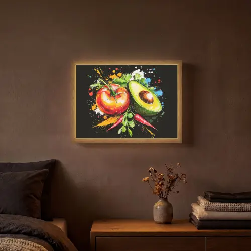Tomaat - Avocado - Peper - Graffiti - Verf - Modern Light Box met batterij (Wandlamp) middel -sfeer4