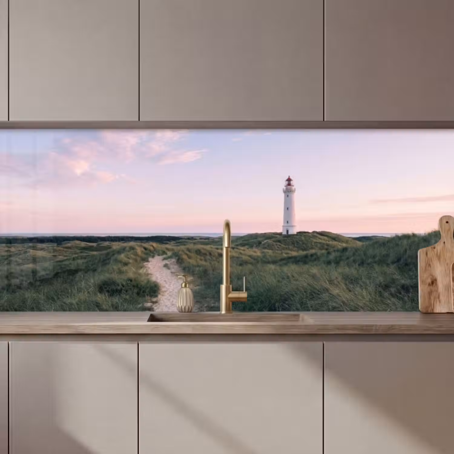 Küchenrückwand - Leuchtturm - Dünenlandschaft - Meer