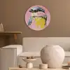 Vogel - Roze - Geel - Blauw Akoestische PET Vilt - Rond klein -sfeer1
