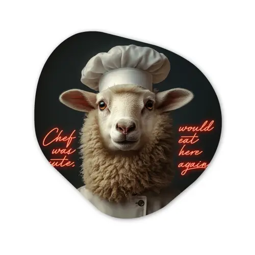 Schaap - Kokskleding - Neon - Quote Wandcirkel Organisch Plexiglas middel -3d