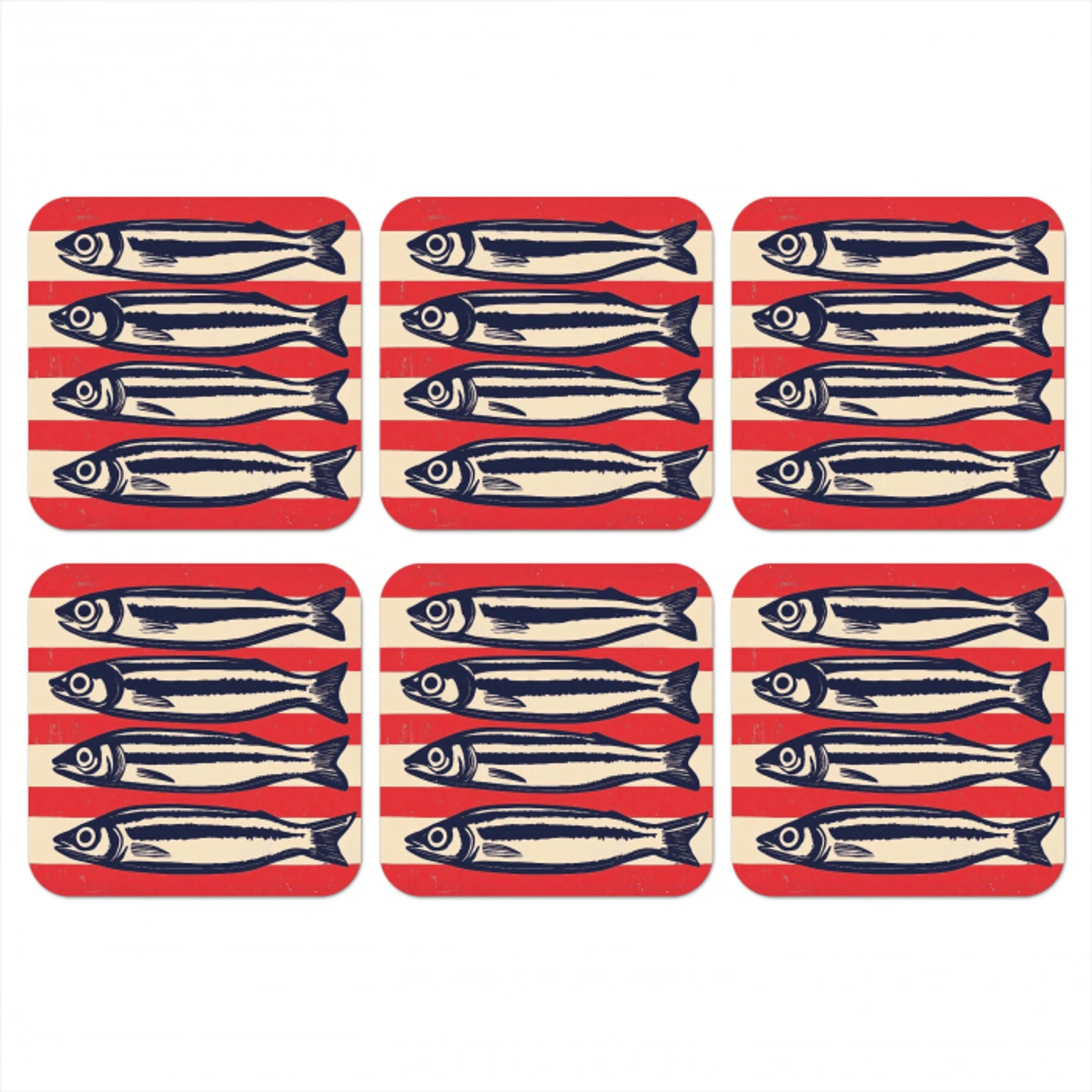 Sardines - Rood en beige strepen onderzetter kurk middel -3d