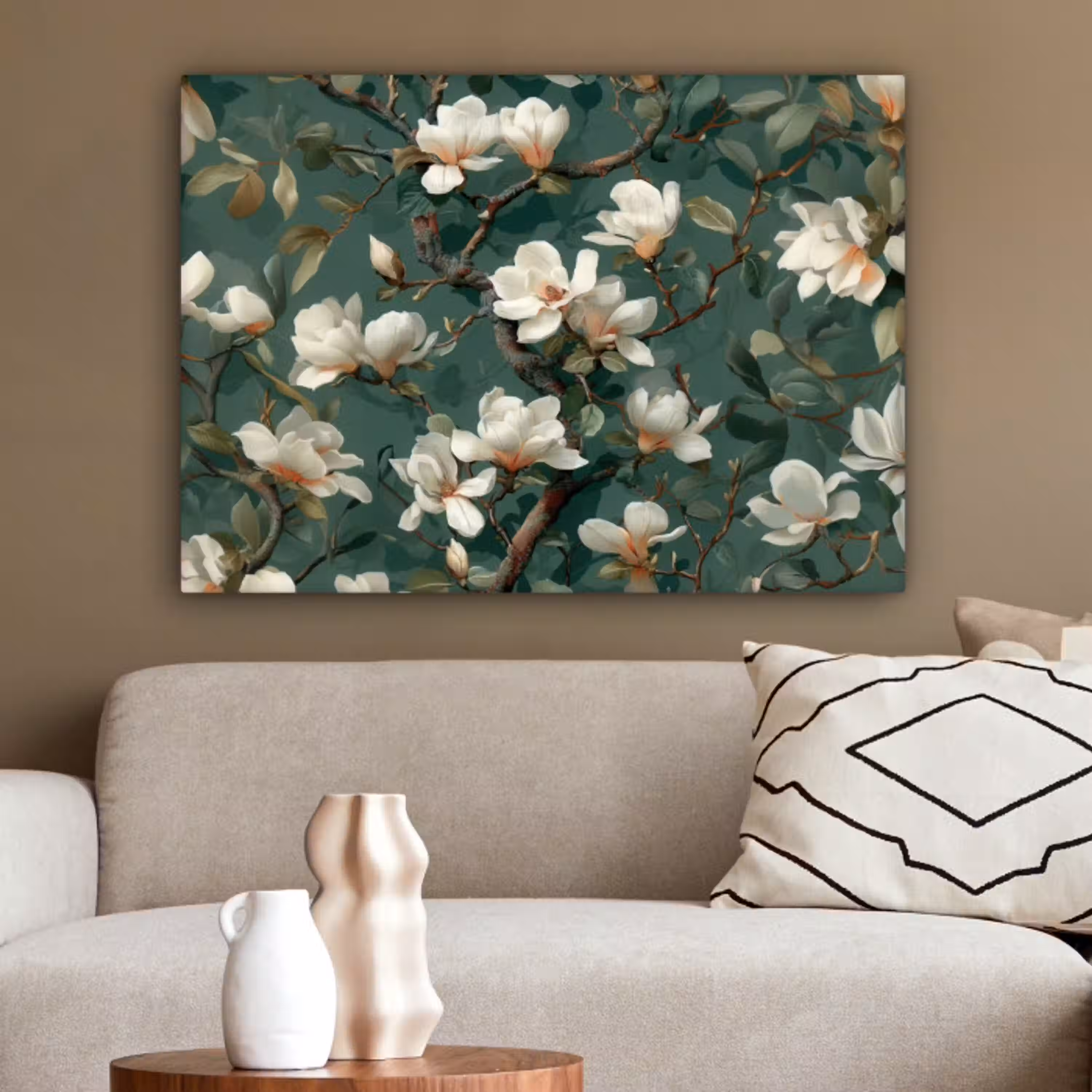Bloemen - Takken - Wit - Klassiek canvas 2cm middel -sfeer3