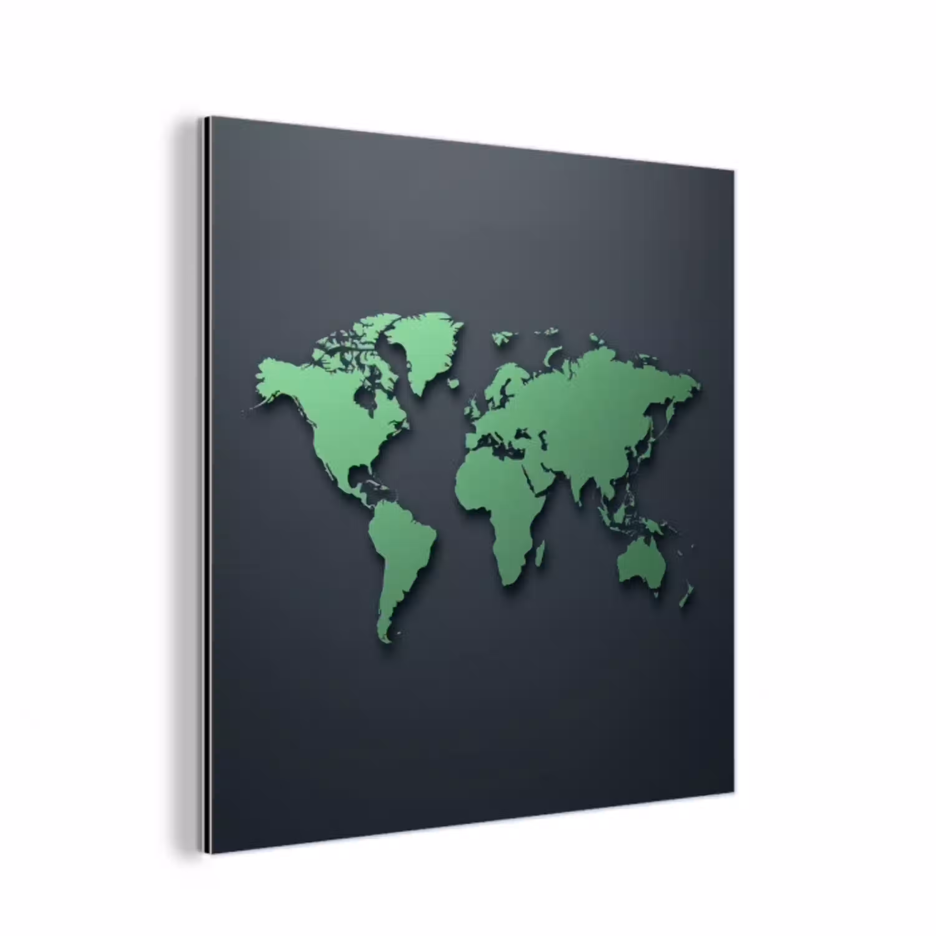 Grijs - Wereldkaart - Groen aluminium wit klein -3d