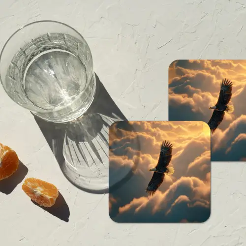 Adelaar - Wolken - Zon onderzetter kurk middel -sfeer4