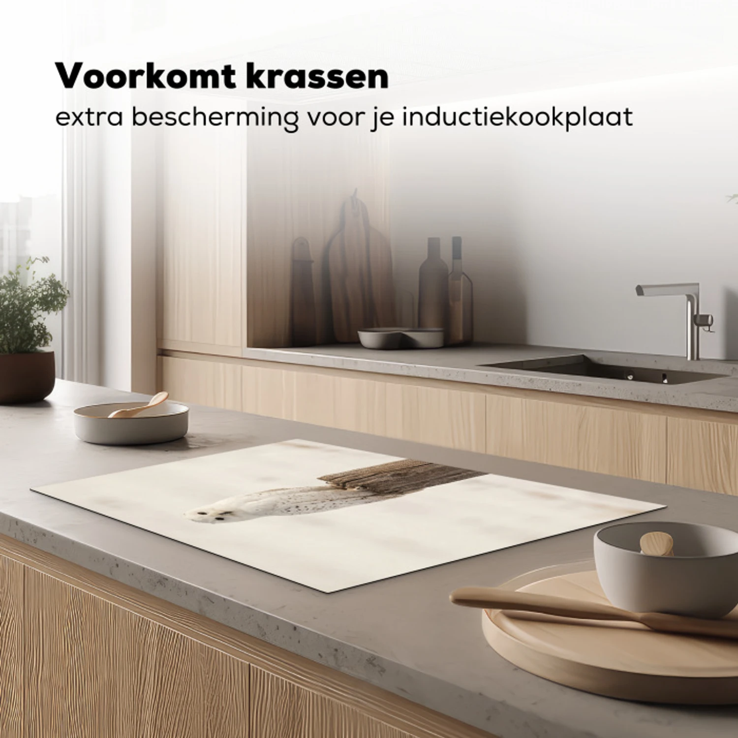 Sneeuwuil - Paal - Winter - Portret - Majestueus Inductie beschermer vinyl 3mm klein -sfeer1