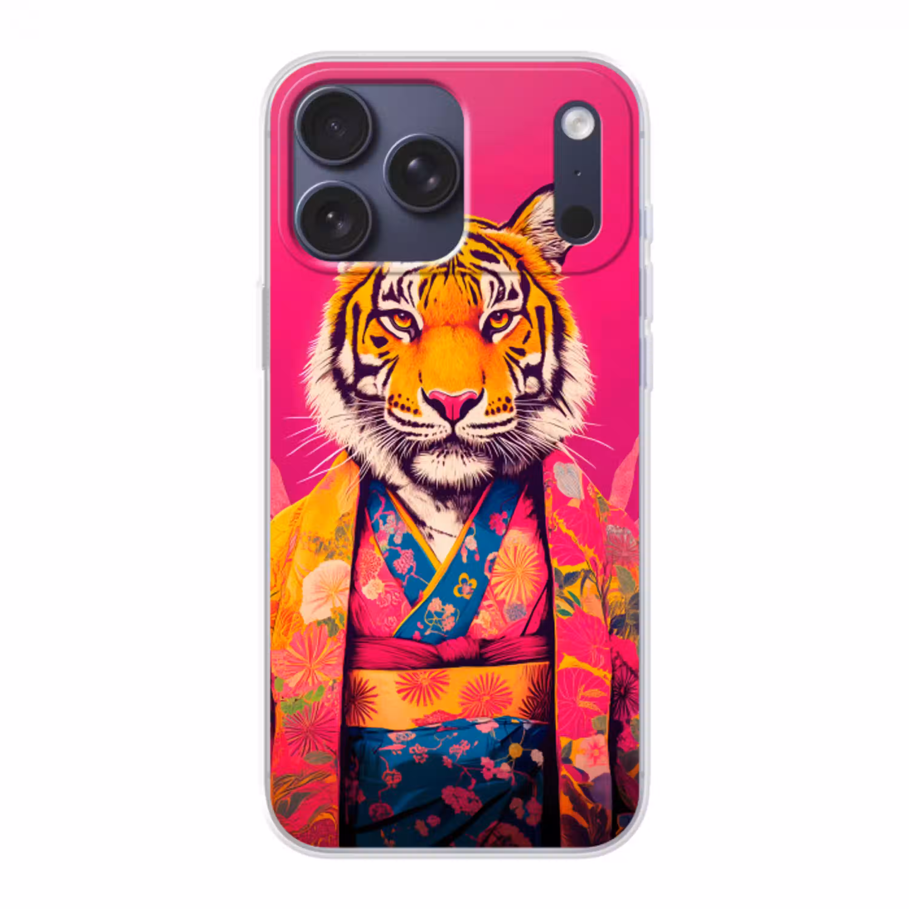 Tijger - Kimono - Planten - Roze Telefoonhoesje iPhone 17 Pro Max klein -3d