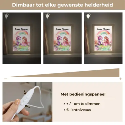 Meisje - Draak - Regenboog Light Box met kabel (Kinderlampje) klein -USP_dimbaarNL