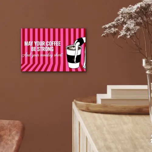 Roze - Strepen - Koffie - Maandag aluminium wit klein -sfeer4