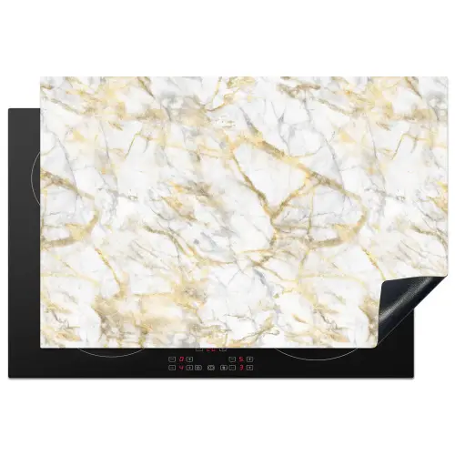 Marmer - Wit - Expressief - Goudaccenten Inductie beschermer vinyl 3mm klein 276 -3d