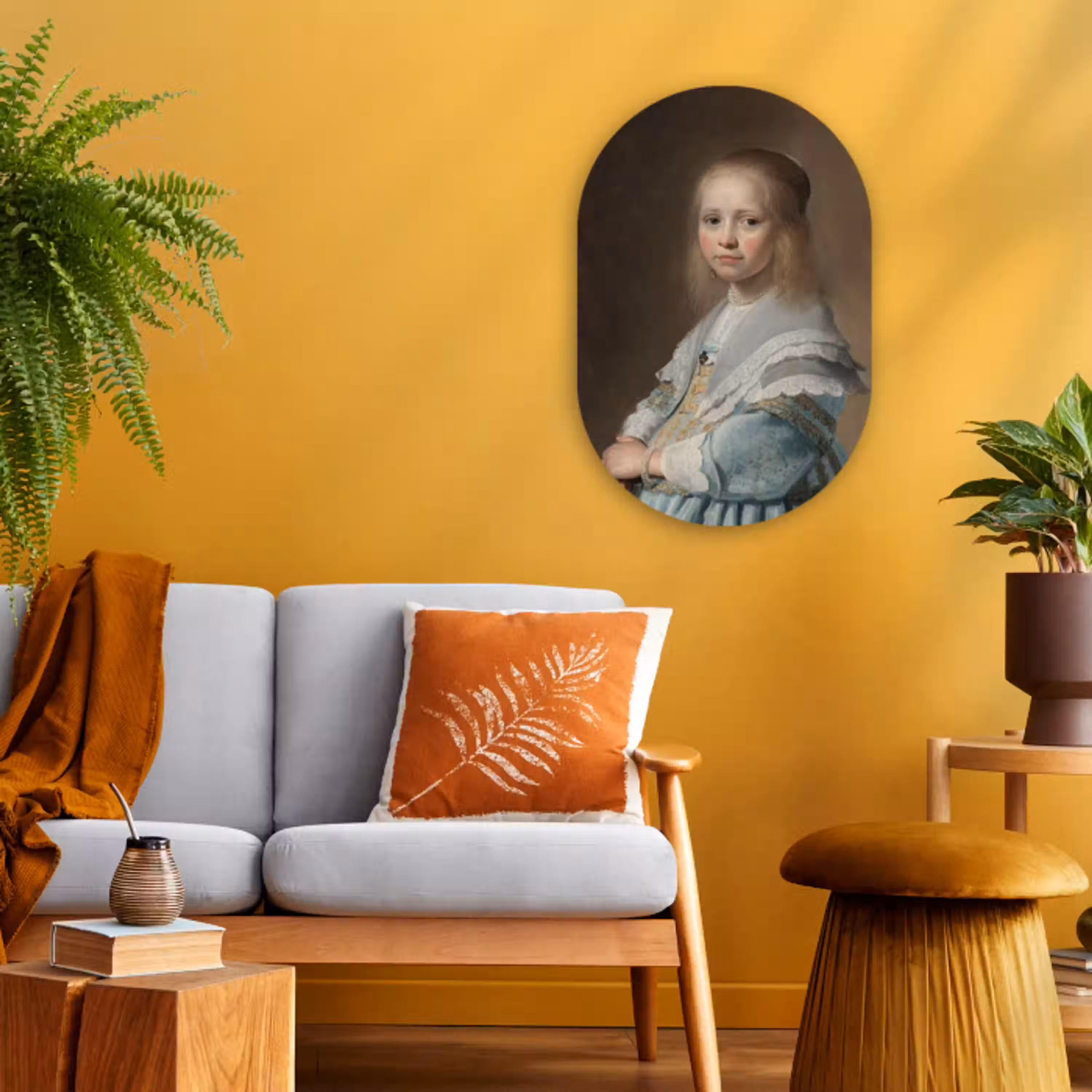 Portret van een meisje in het blauw - Schilderij van Johannes Cornelisz. Verspronck Wandcirkel Ovaal Forex klein -sfeer4