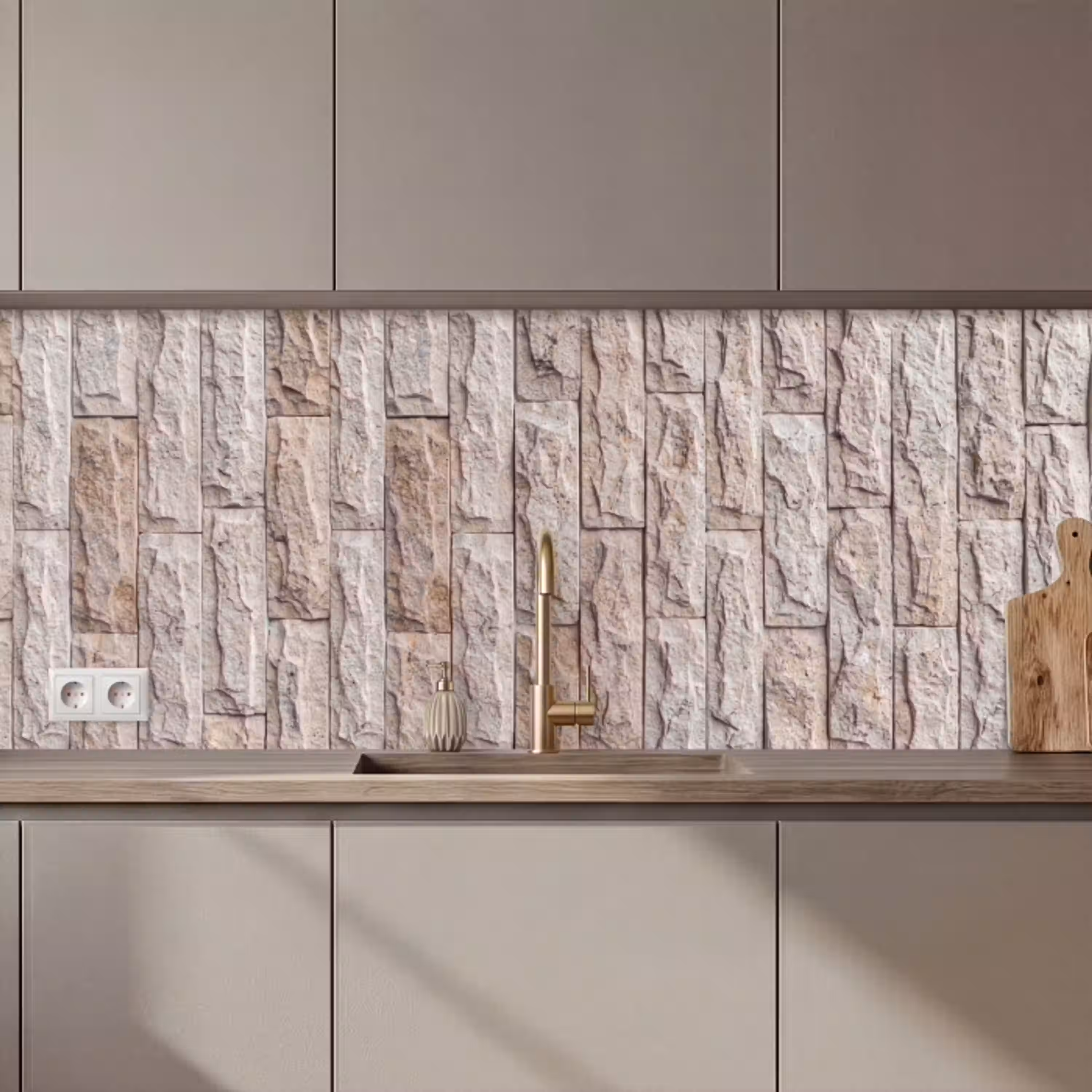 Muur - Steen - Ruw - Beige - Textuur keuken achterwand 2 middel zz_3dshopping