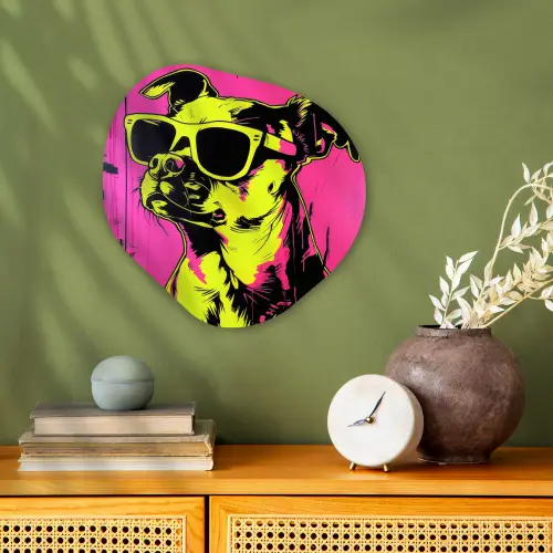 Hond - Zonnebril - Roze - Art Wandcirkel Organisch Forex 3mm klein -sfeer2