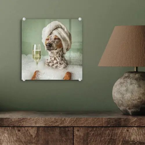 Hond - Bad - Champagne - Handdoek plexiglas 5mm klein -sfeer3