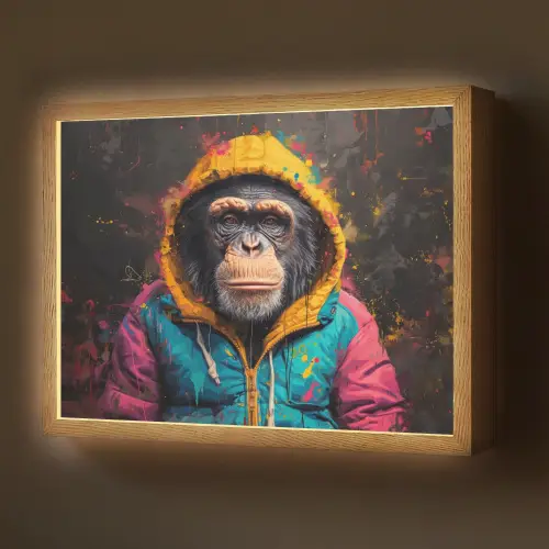 Graffiti - Chimpansee - Jas - Aap - Verf Light Box met batterij (Wandlamp) middel -z3d_website