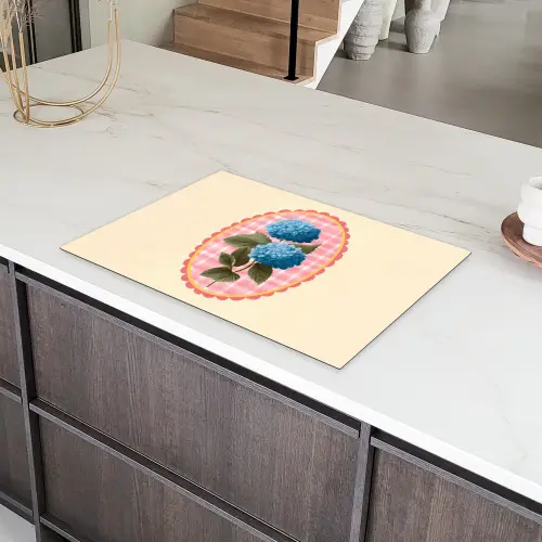 Bloemen - Blauw - Lijst - Bladeren Inductie beschermer vinyl 3mm klein -sfeer8