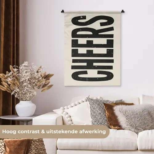Cheers - Japandi - Zwart - Letters Wandkleed katoen klein -sfeer1