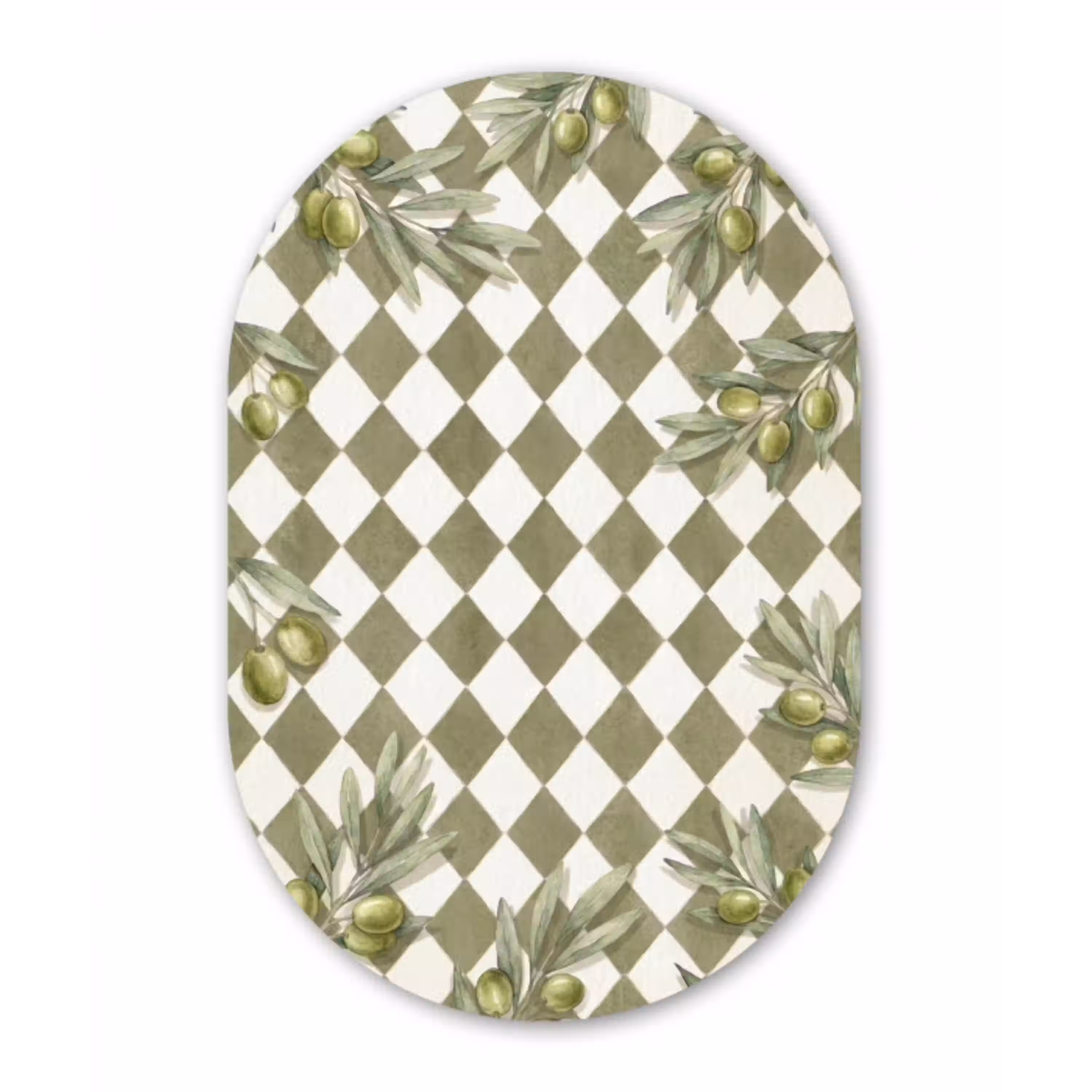 Plant - Olijftakken - Waterverf - Mediterraan - Groen Wandcirkel Ovaal Aluminium middel -3d