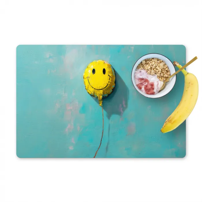 Ballon - Geel - Smiley Placemat vinyl groot -zzzproduct_Kitchenyeah-website