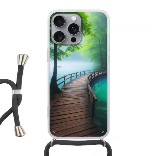 Brug - Water - Rivier - Bos Hoesje iPhone 16 Pro Max met koord klein -3d