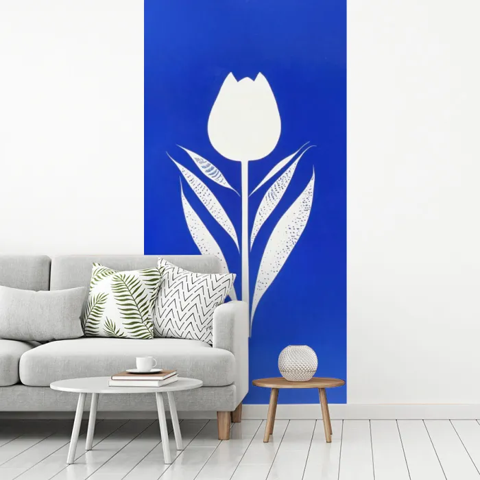 Tulp - Minimalistisch - Bladeren - Wit fotobehang vinyl groot -woonkamer