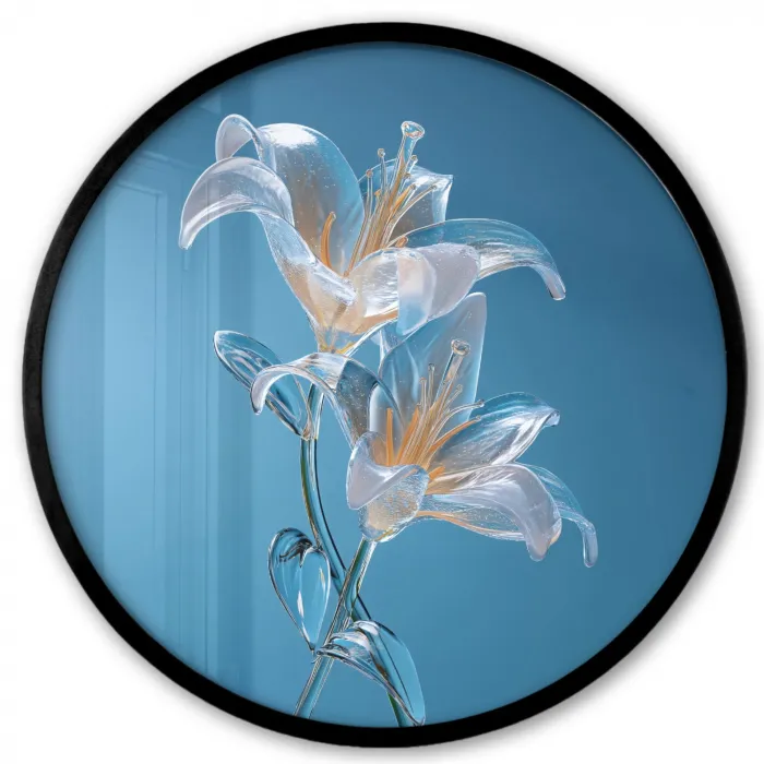 Lelies - Blauw - Glazen Fotolijst rond zonder passe partout klein -3d