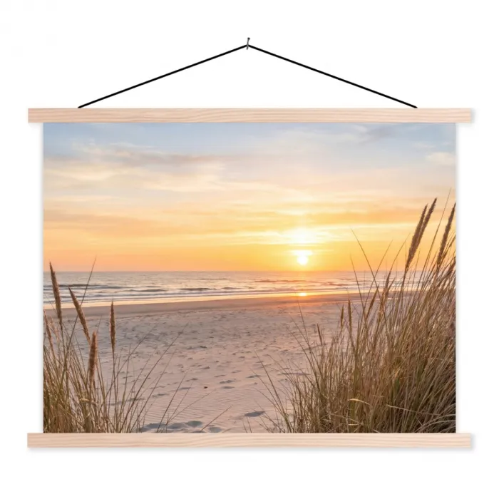 Zonsondergang - Duinen - Zee textielposter latten blank klein -3d