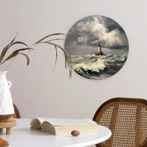 Vuurtoren - Golven - Storm Wandcirkel kunststof plaat 5mm dik klein -sfeer4