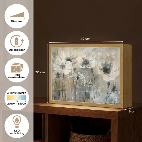 Bloemen - Planten - Grijs - Abstract Light Box met batterij (Wandlamp) middel -USP_websiteoverzichtNL