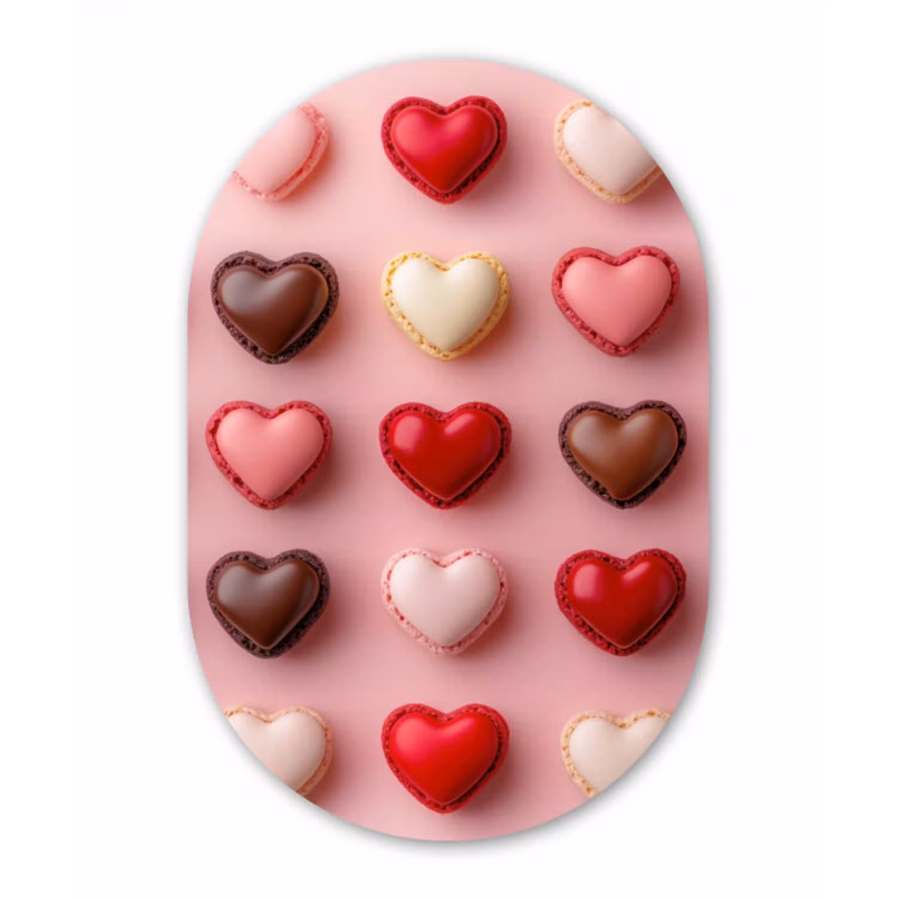 Macarons - Hartjes - Kleurrijk - Roze Wandcirkel Ovaal Glas middel -3d