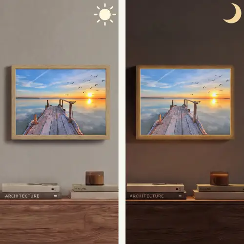 Water - Steiger - Vogels - Zonsondergang - Horizon Light Box met batterij (Wandlamp) middel -sfeer3