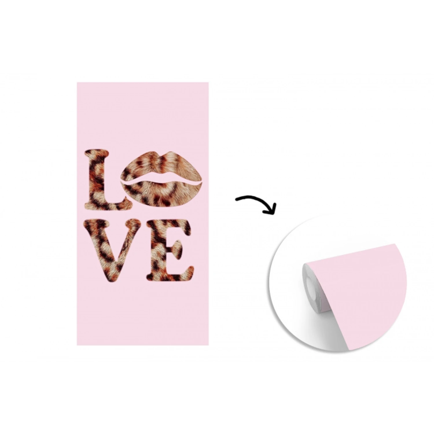 Tekst - Love - Pantervacht - Lichtroze fotobehang vinyl groot -3d
