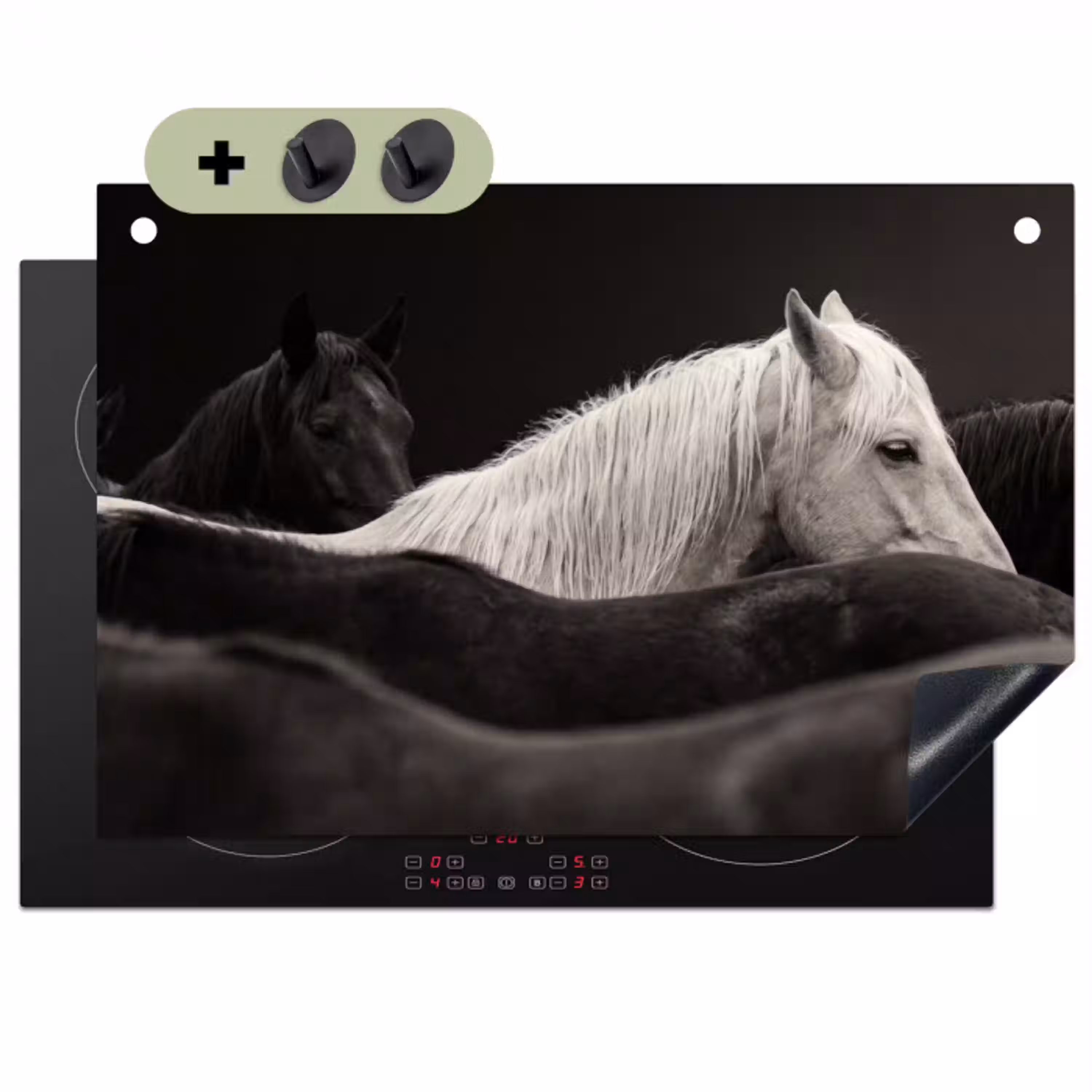 Paarden - Zwart - Wit - Kudde Inductie beschemer met haakjes klein -3d