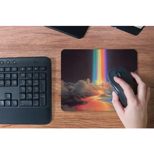 Regenboog - Verticaal - Sterrenhemel - Wolken muismat rubber klein -toetsenbord