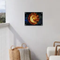 Mozaïek - Glas - Maan - Donkerblauw tuinposter los doek klein -sfeer8