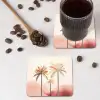 Palmbomen - Heuvels - Minimalistisch - Zachtroze onderzetter kurk middel -sfeer2