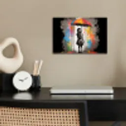 Meisje - Kunst - Paraplu - Graffiti - Kleuren - Muur poster papier klein -sfeer1