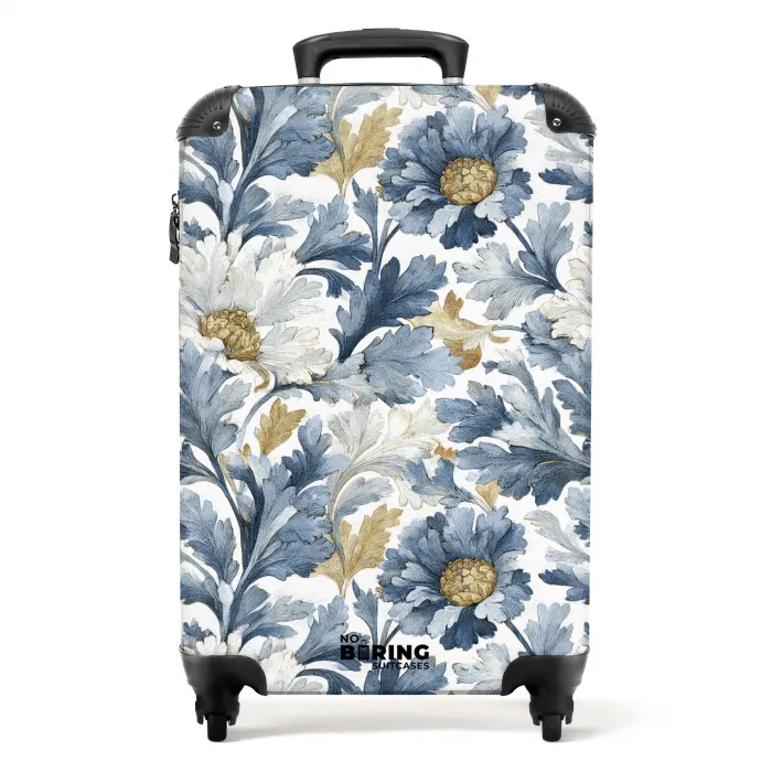 Barok bloemen patroon blauw NBS - Handbagage koffer - Volwassenen Unisex middel -productfoto_recht