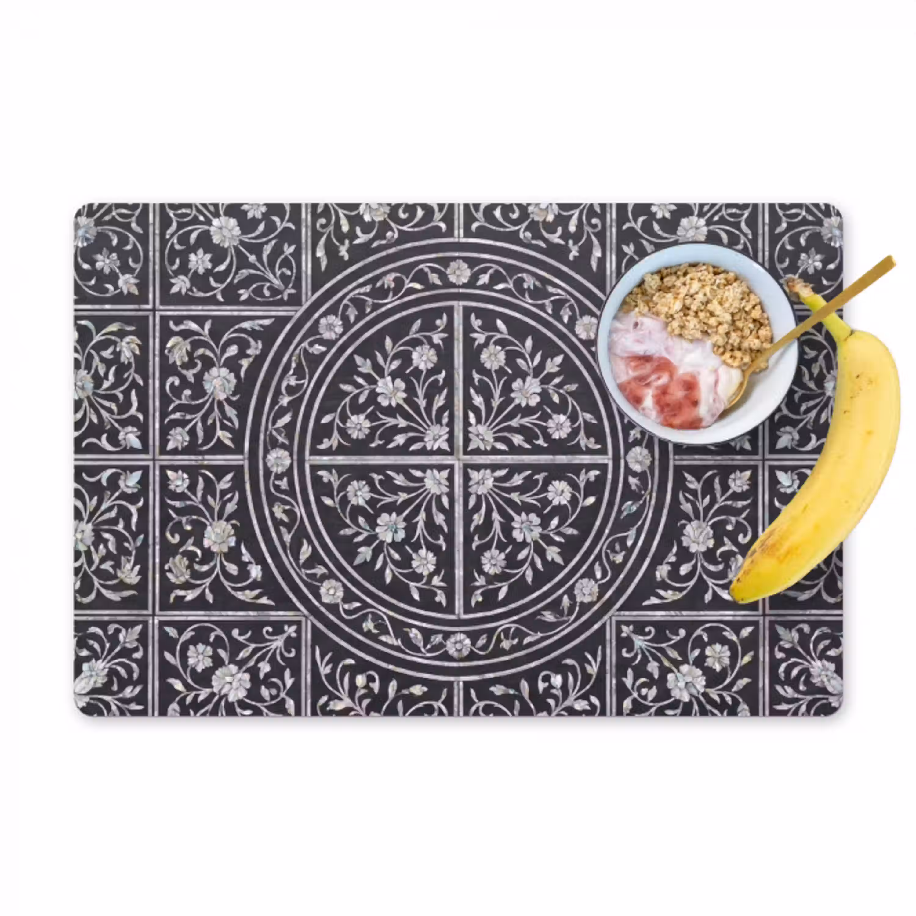 Patroon - Bloemmotief - Decoratie - Klassiek - Zwart Placemat vinyl groot -zzzproduct_Kitchenyeah-website