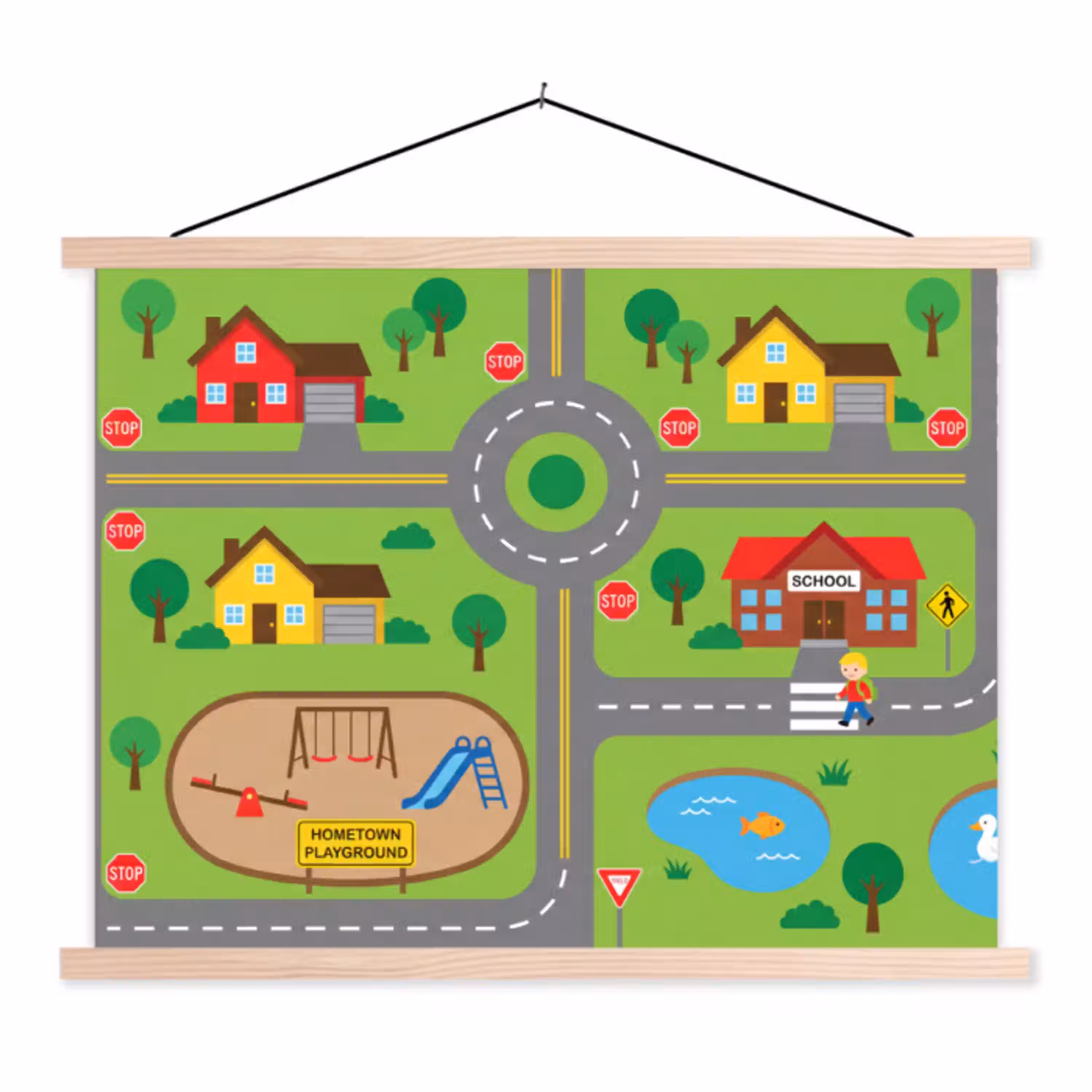 Stad - Wegen - Cartoon textielposter latten blank klein -3d