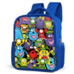 Monsters met Felle Kleuren Kinderrugzak - Blauw middel -schuin