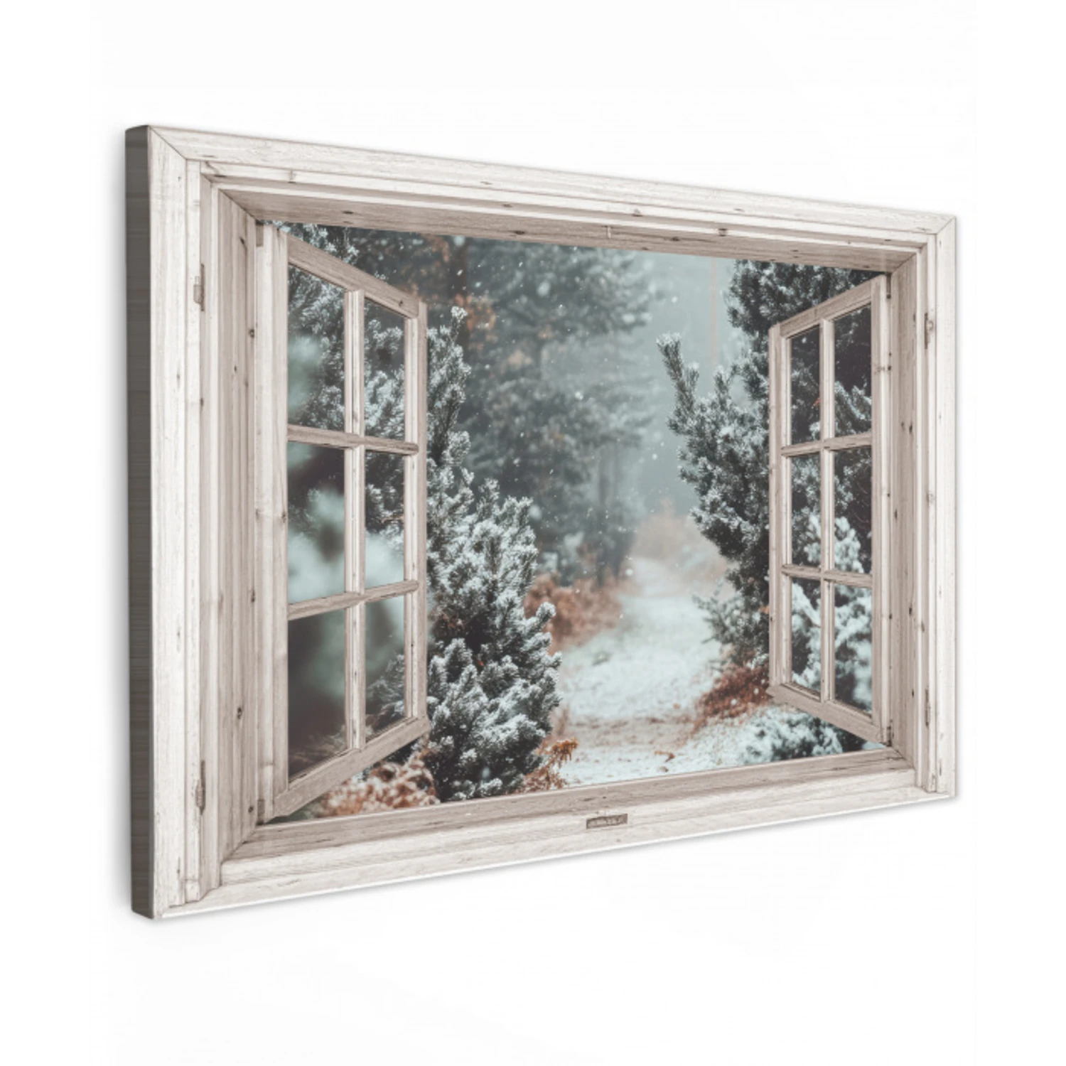 Bos - Winter - Bomen - Natuur - Pad - Doorkijk - Wit Tuinposter op houten frame 2 cm dik klein -3d