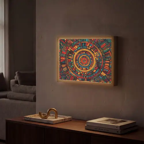Mandala - Cirkels - Patronen Light Box met batterij (Wandlamp) middel -sfeer1