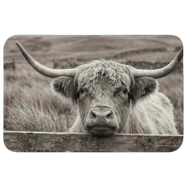 Badmat - Schotse hooglander - Zwart - Wit - Hout