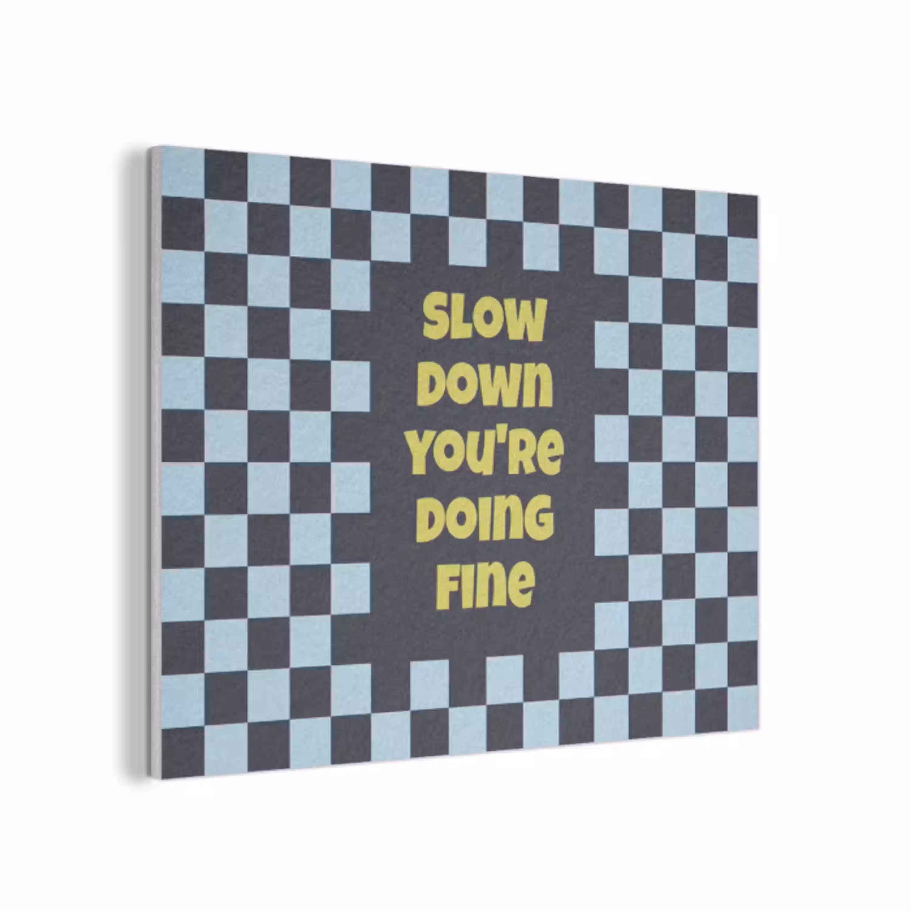 Patroon - Geblok - Blauw - Slow down you're doing fine PET vilt klein -3d