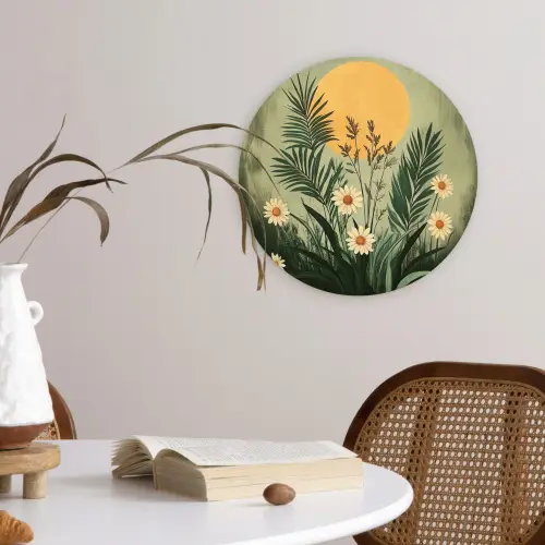 Bloemen - Bladeren - Zon - Groen Wandcirkel plexiglas klein -sfeer4