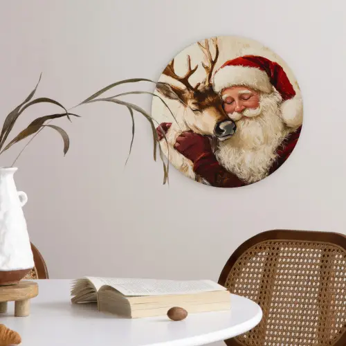 Kerstman - Rendier - Kerst - Christmas Wandcirkel kunststof plaat 5mm dik klein -sfeer4