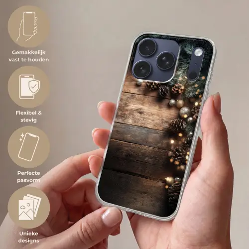 Kersthoekdecoratie - Dennenappels - Lichtjes Telefoonhoesje iPhone 17 Pro klein -sfeer3_NL