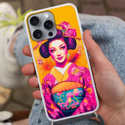 Bloemen - Vrouw - Kimono - Roze Hoesje iPhone 16 Pro Max met koord klein -sfeer3