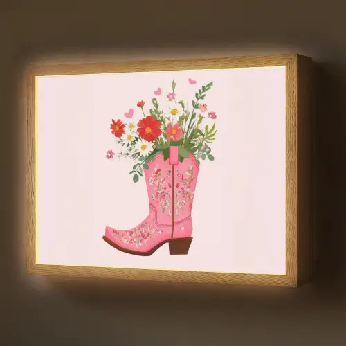 Cowboylaarzen - Roze - Boeket - Bloemen Light Box met batterij (Wandlamp) middel -z3d_website