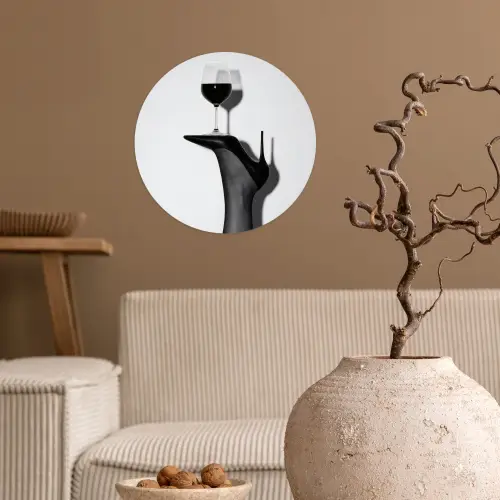 Hak - Wijn - Minimalistisch - Zwart Wandcirkel behangsticker klein -sfeer1